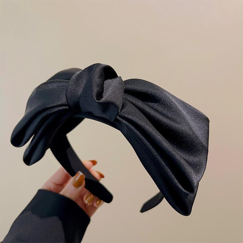 

2025 Spring Women s Black Oversized Bow Headband – Slimming High Skull Top Hair Accessory