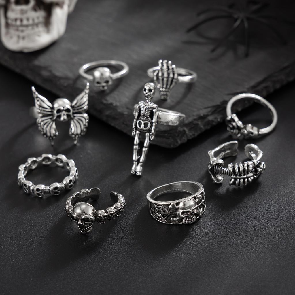 Vintage Halloween Skull Ring for Men Hip Hop Personality Punk Style Ring Set Men's Jewelry