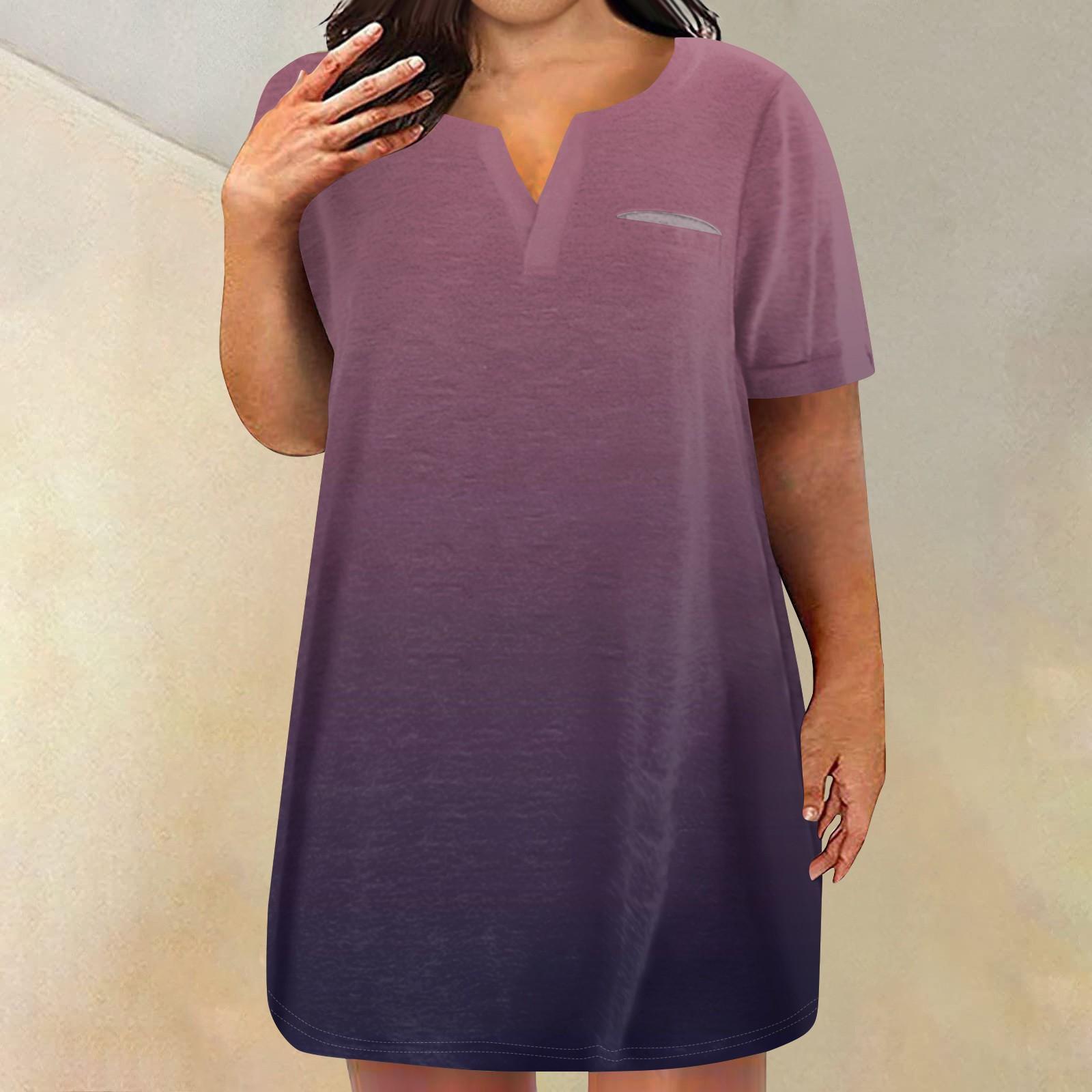 

Женские платья больших размеров с V-образным вырезом и коротким рукавом, летнее повседневное платье-туника с карманом XL