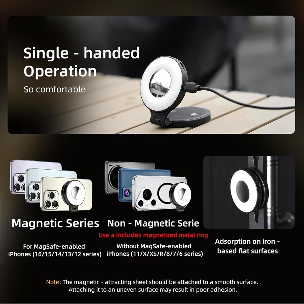 Magnetischer Selfie-Lichtring für iPhone, LED-Aufhelllicht, verstellbar, kompatibel mit Smartphones
