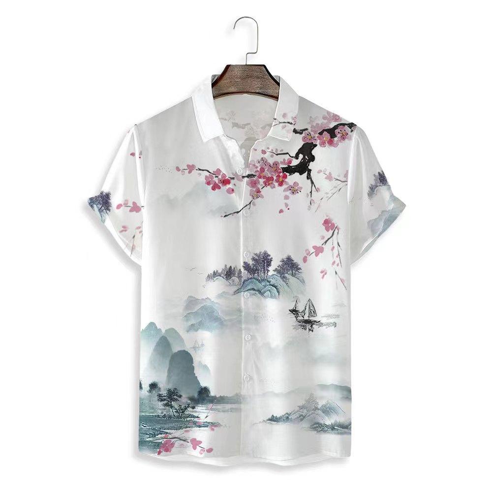 Summer Men's Floral Chinese Style Shirt Short Sleeve Hawaiian Shirts For Men Plus Size Quick Dry Tops Tee Shirt