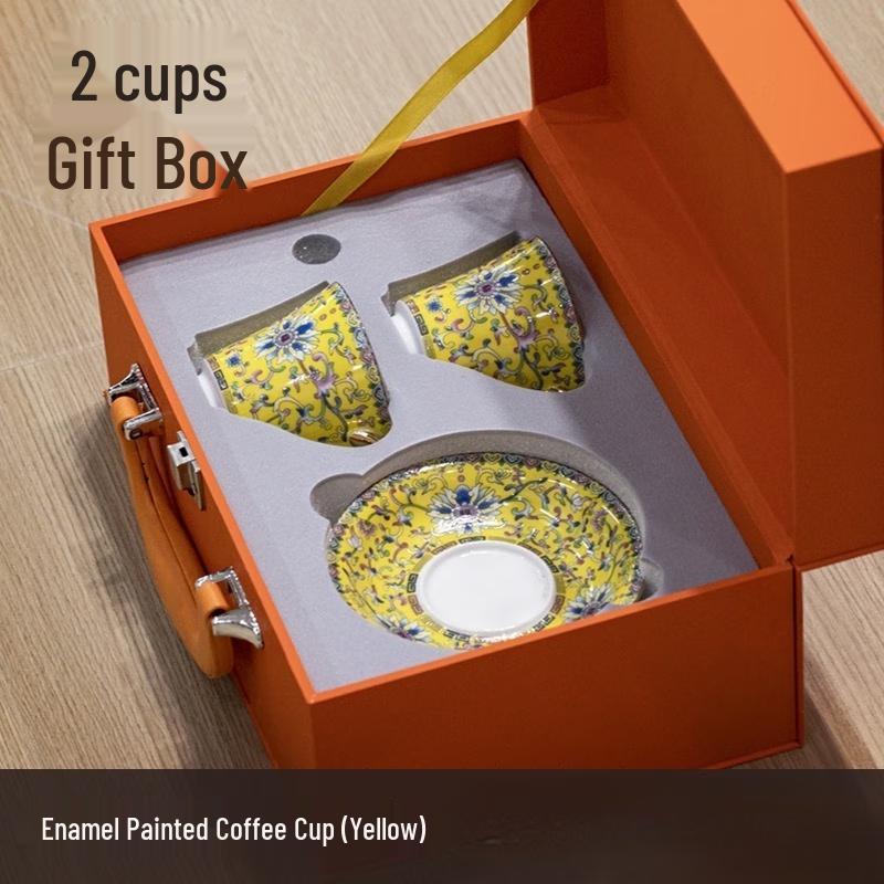 Exquisite Enamel Ceramic Tea and Coffee Cup Gift Set