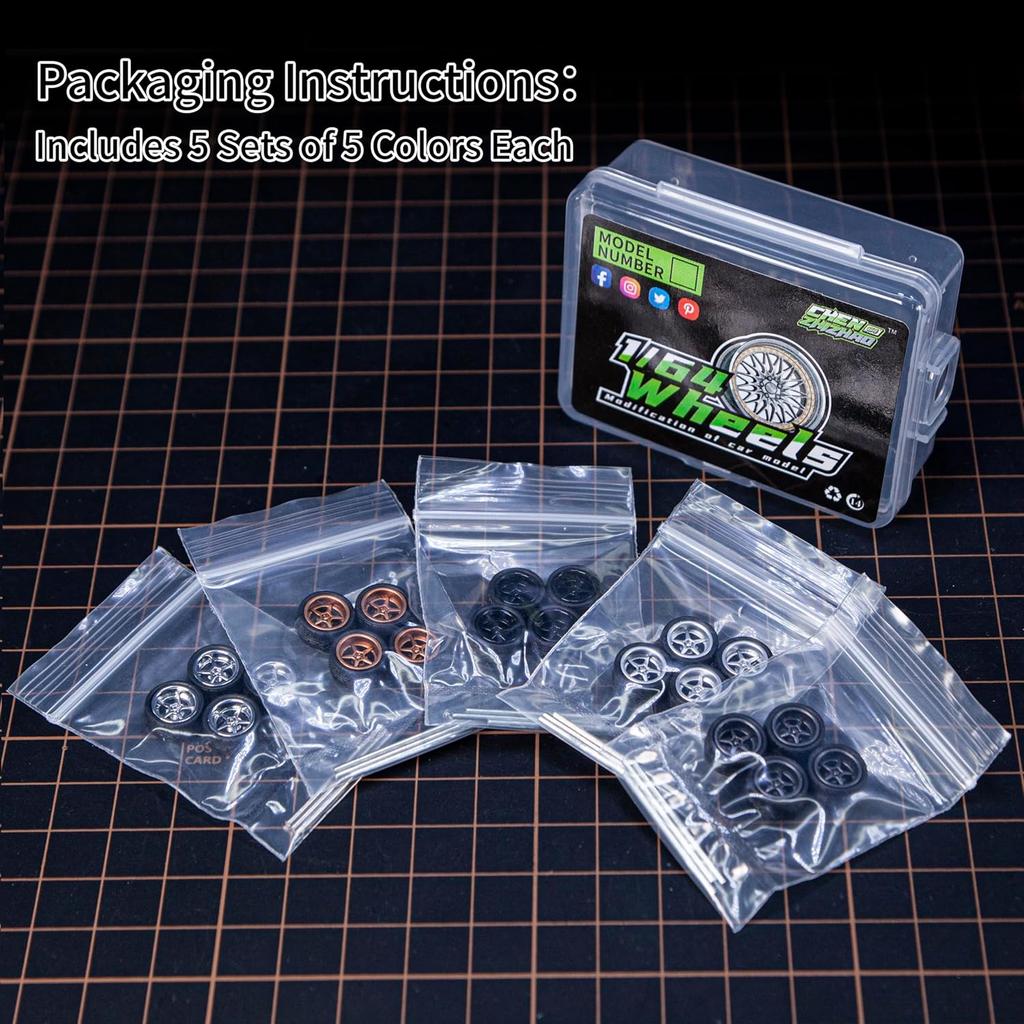 1/64 Wheels for Hotwheels, 64 Scale die-cast Model Modification, 64 Scale Miniature Scene Production, ABS Injection Rubber Tires, 5 Sets
