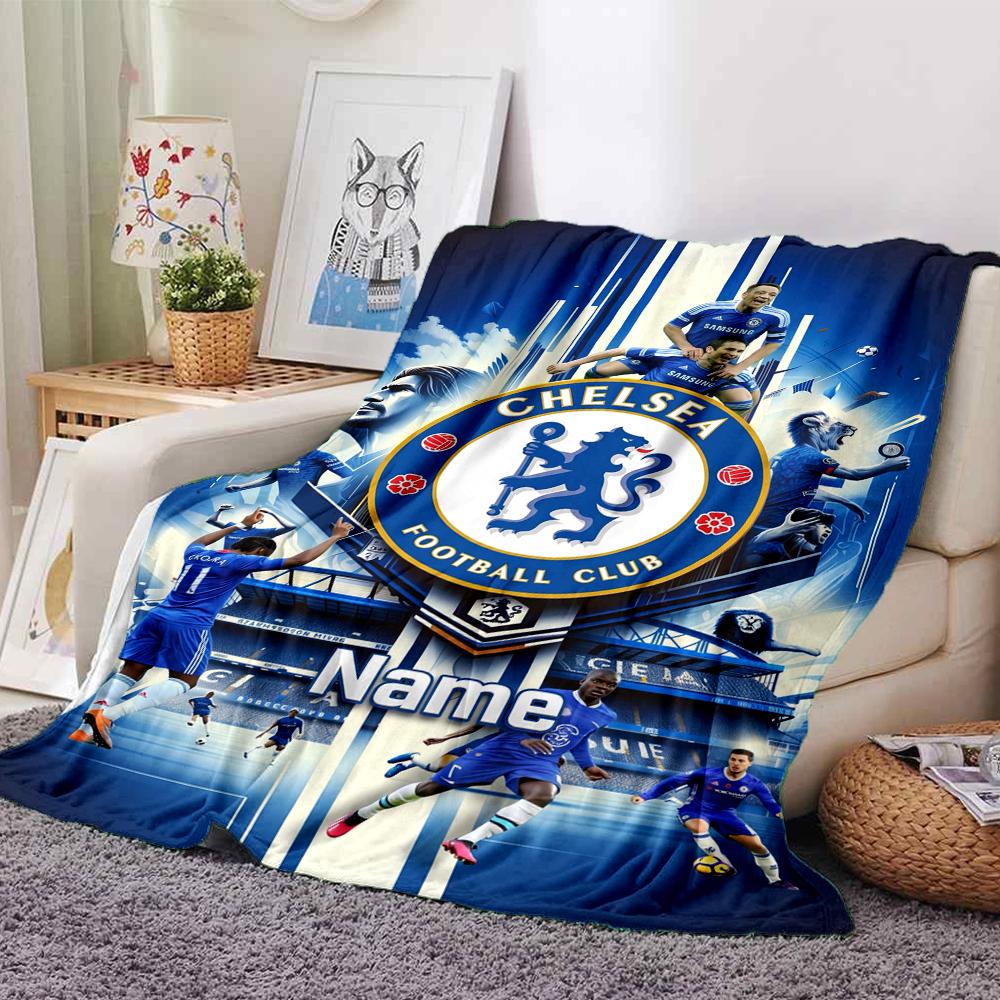 Custom Name Chelsea Football Club Theme Printed Blanket Perfect For Couch Bed Travel Outdoor Use Machine Washable Cozy Durable