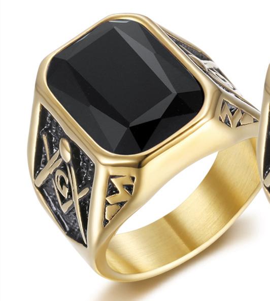 Punk Masonic Rings Big Stone for Men Sliver Color Stainless Steel Vintage AG Freemason Classic Jewelry Gifts Dropshipping