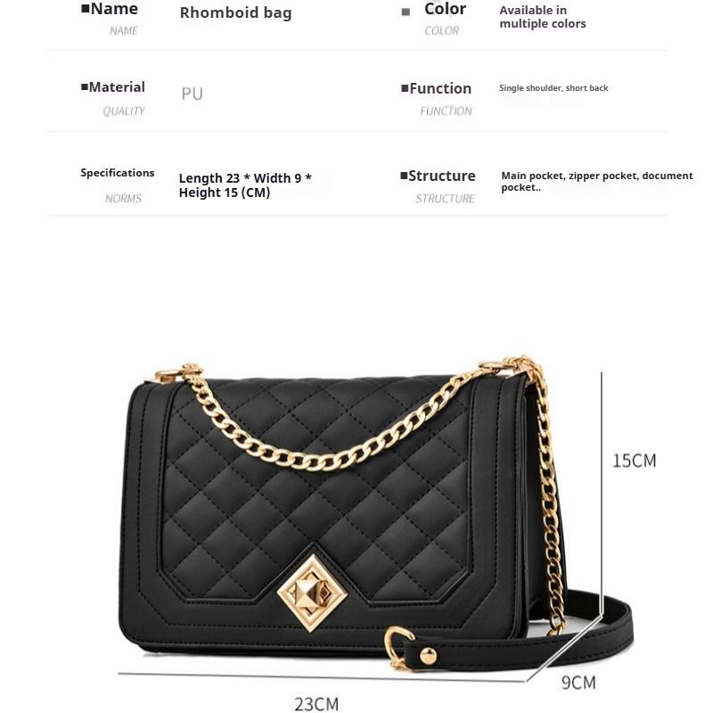 Diamond Chain Bag Fashion Women's Bag PU Soft Leather Small Square Bag Ladies Shoulder Messenger Bag
