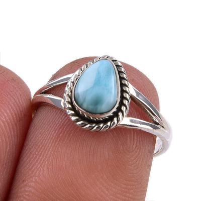 Natural Republic Larimar Gemstone Handmade 925 Sterling Silver Ring Size 6 W7b87
