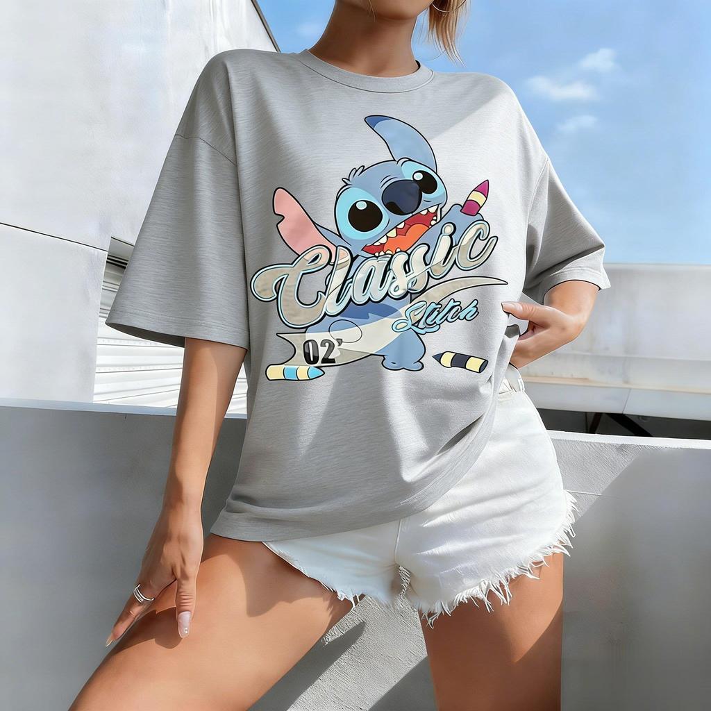 Stitch Disney Cartoon Print Women Man T Shirt Loose Short Sleeve Cotton Top Graphic Tee 2026 Summer Casual Streetwear Fashion