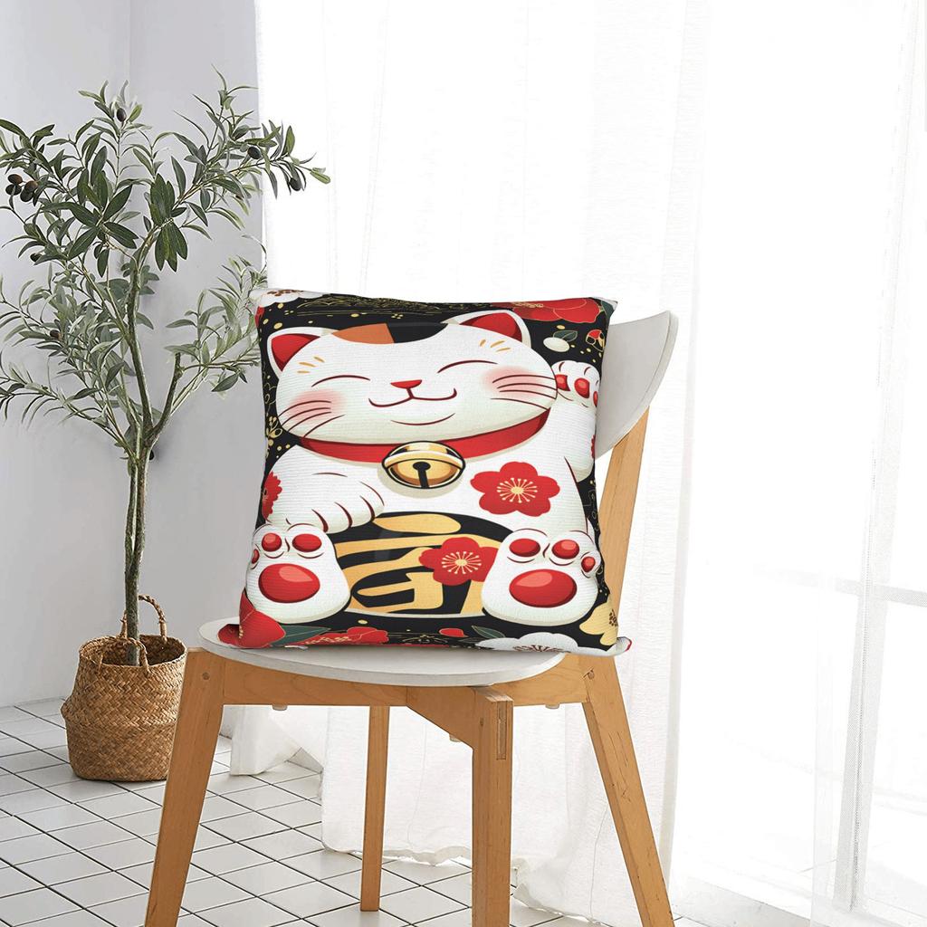 Maneki Neko Lucky Money Cat Pillowcases Novelty Pillow Case For Wedding Party Home Decor Soft Pillow Cover