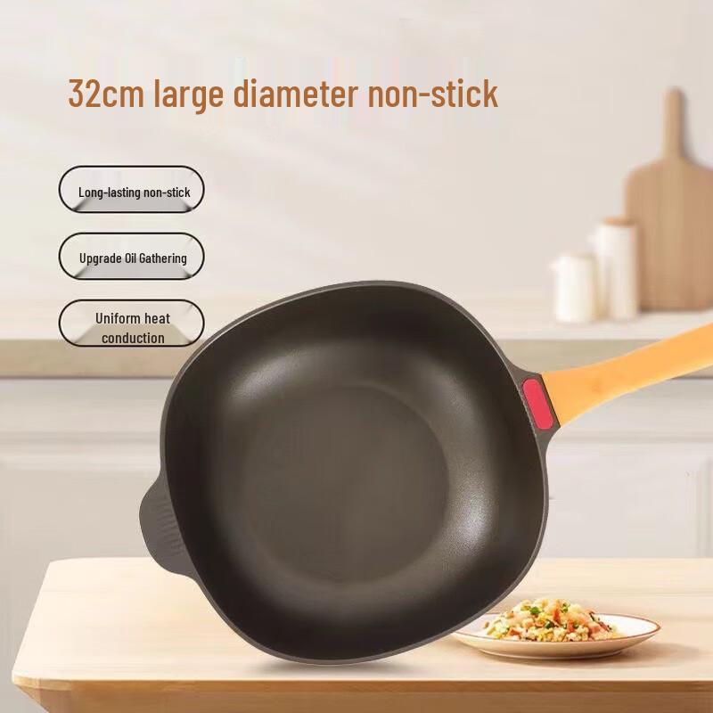 ZISIZ Titanium Rock Cast Non-stick Wok with Steamer