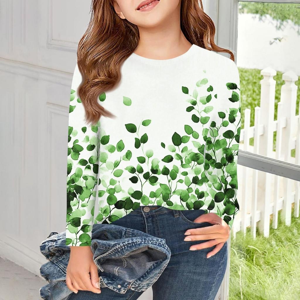 Kinder Mode Casual Rundhals Langarm Locker Print Frühling Sommer T-Shirt Leicht Basic Bequem Oberteile Kleidung