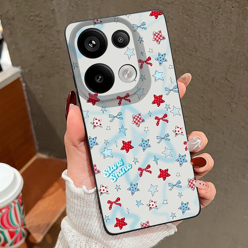 

Чехол с узором из синих звезд и бантов для Xiaomi Redmi Note 14 13 Pro 5G 4G 12 11 Funda Xiaomi 14T 13T 11T Pro Силиконовая крышка с текстурой кожи Redmi Note 14 4G чёрный