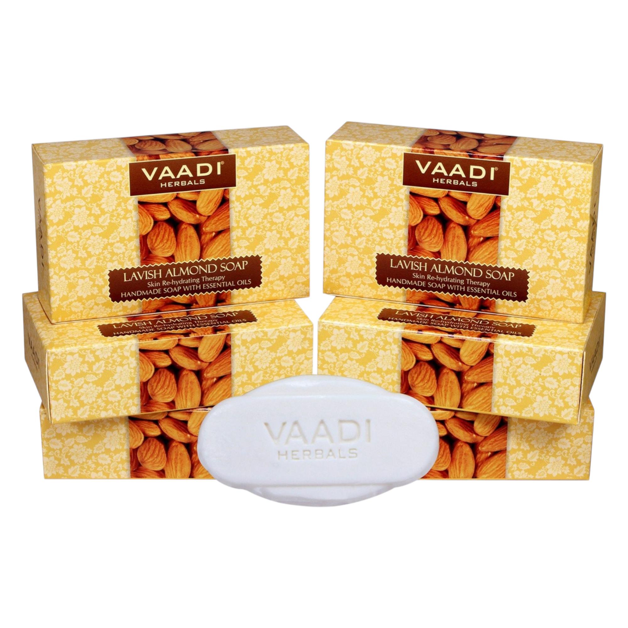 Vaadi Herbals Lavish Almond Soap 75g x 6 Pack Natural Moisturizing Body Cleanser For Soft Skin