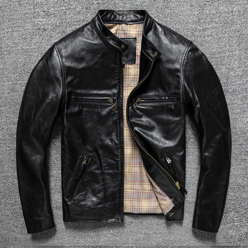 Leather Leather Jacket for Men's Trendy Young Leather Jacket Stand Collar Short Slim Jacket