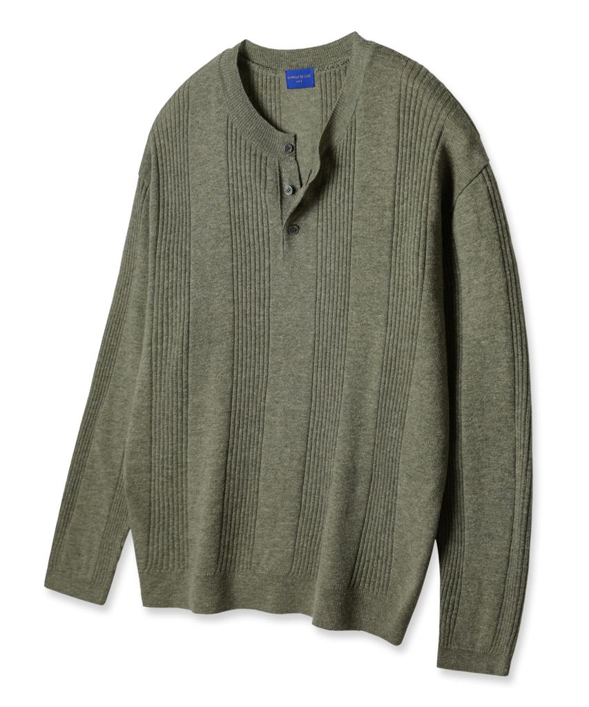 ALVINCLO [Deluxe] Linen Multi Henley Round Long Sleeve Knit Dlx1524 (3 Colors)