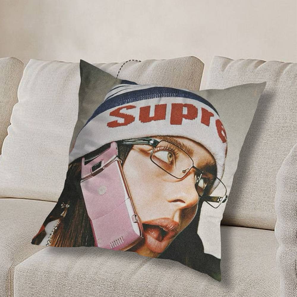 Girl B-Billie Eilish USA Pillow Case Square Double-Sided Printing Short Plush Sofa Cushion Cover Bedroom Bedside Pillow
