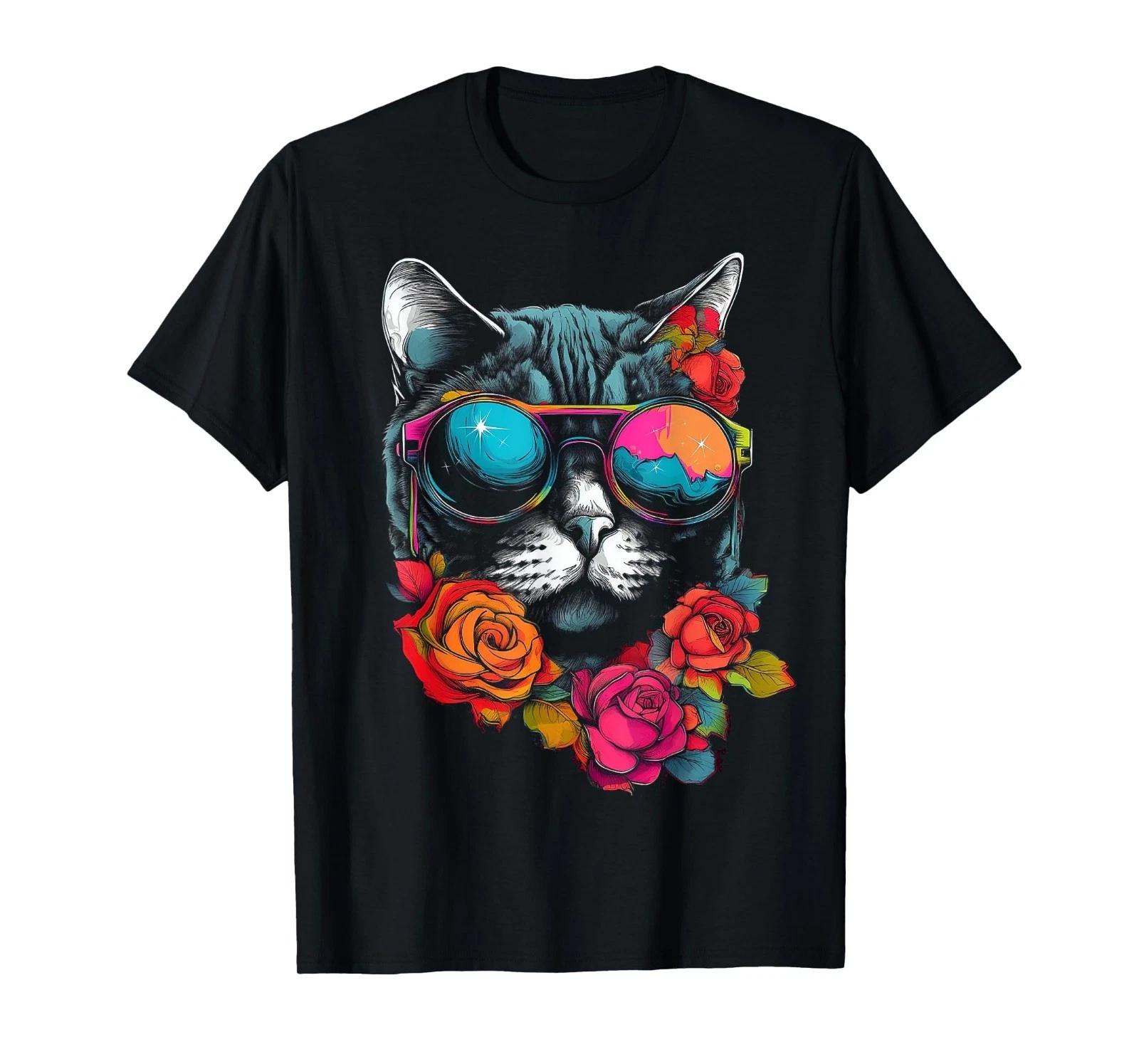 

Cat Lover Artwork Sunglasses Flower Animal Motif Cat T-Shirt M