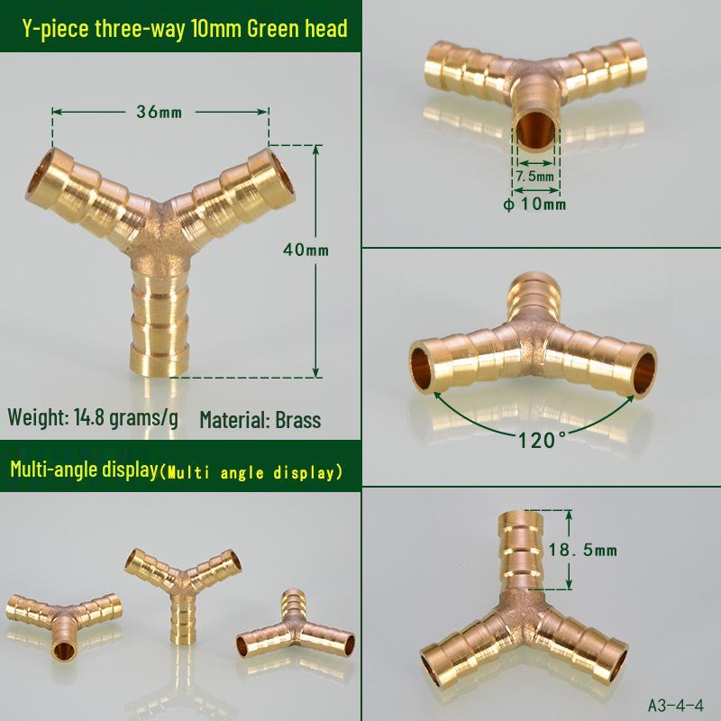 Brass Pagoda Head Insert for Gas Hose, Natural Gas Pipeline Connector 8/12, Pneumatic Fittings Inline Cross Tee