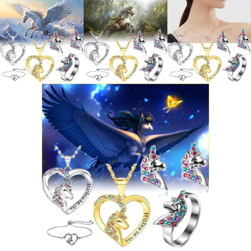 Stunning Unicorn Heart Pendant Necklace In Colorful Design With Adjustable Chain Length