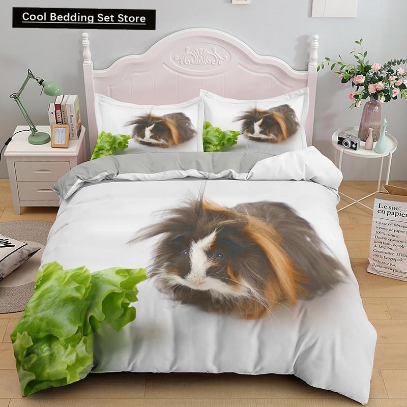 3D Marsvin Påslakan King Queen Härligt Hamster Sängklädesset För Barn Pojke Flicka Djur Husdjur Mus 2/3 Delar Polyester Täcke