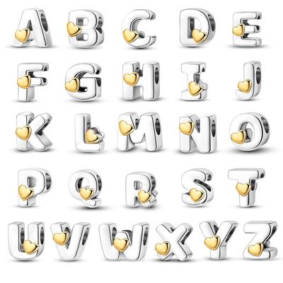 Copper Classic Golden Heart 26 Alphabet Letters Charms Beads Fit Brand 3Mm Bracelets Lucky Birthday Diy Jewelry Gif