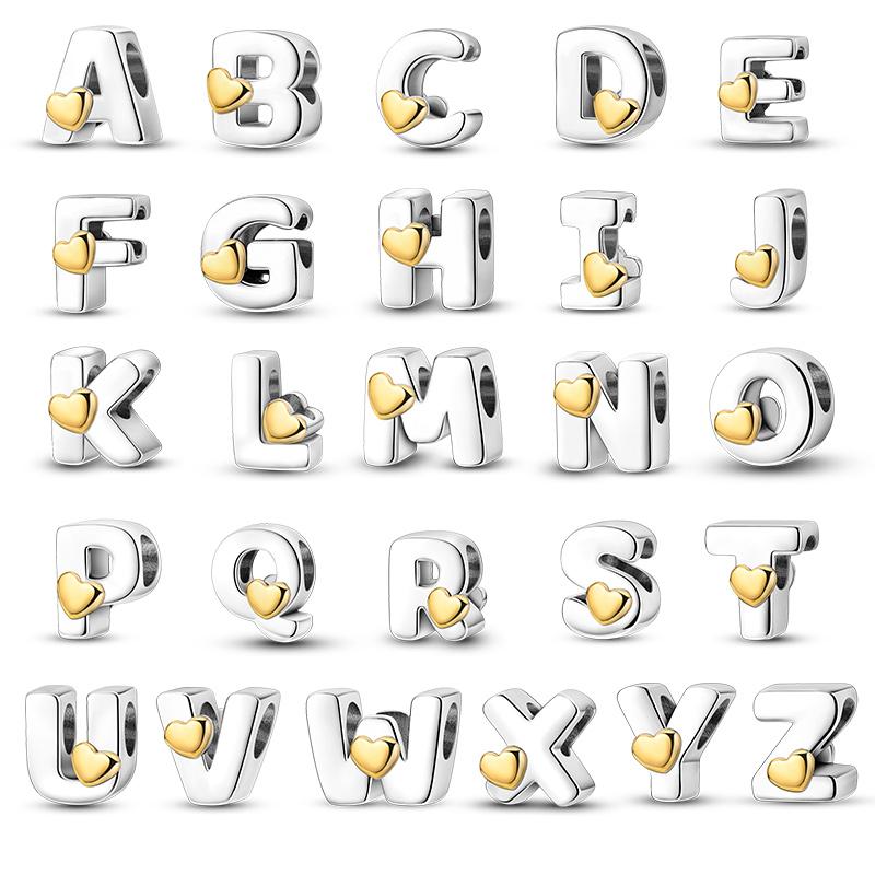 Copper Classic Golden Heart 26 Alphabet Letters Charm Bead Charms Bead Charms Compatible With Brand 3mm Bracelets Lucky Birthday Do It Yourself Jewell