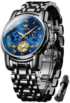 Elegante Cronografo Marca Popolare per Orologio da Polso al Quarzo Impermeabile da Uomo, Business, Grande, Analogico Facile da Leggere, (Nero blu)