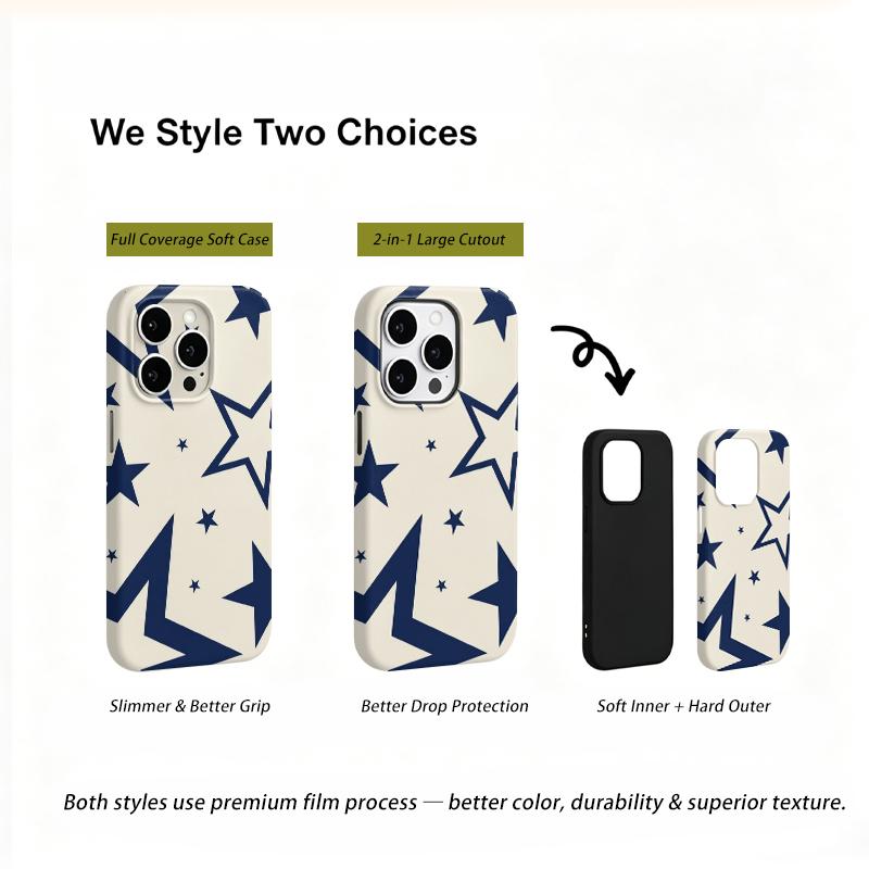 Abstract Navy Oversized Star Modern Geometric Art Protective Shockproof Film Aesthetic Bumper Phone Case Cover For iPhone 14 15 16 Pro Max Plus