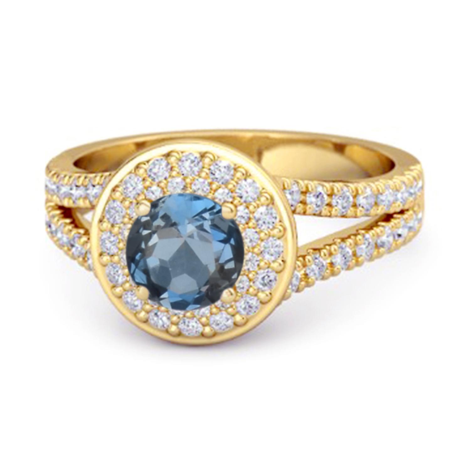 London Blue Topaz Double Halo Accents Ring - 925 Sterling Silver Gold Vermeil 10.5 жёлтый