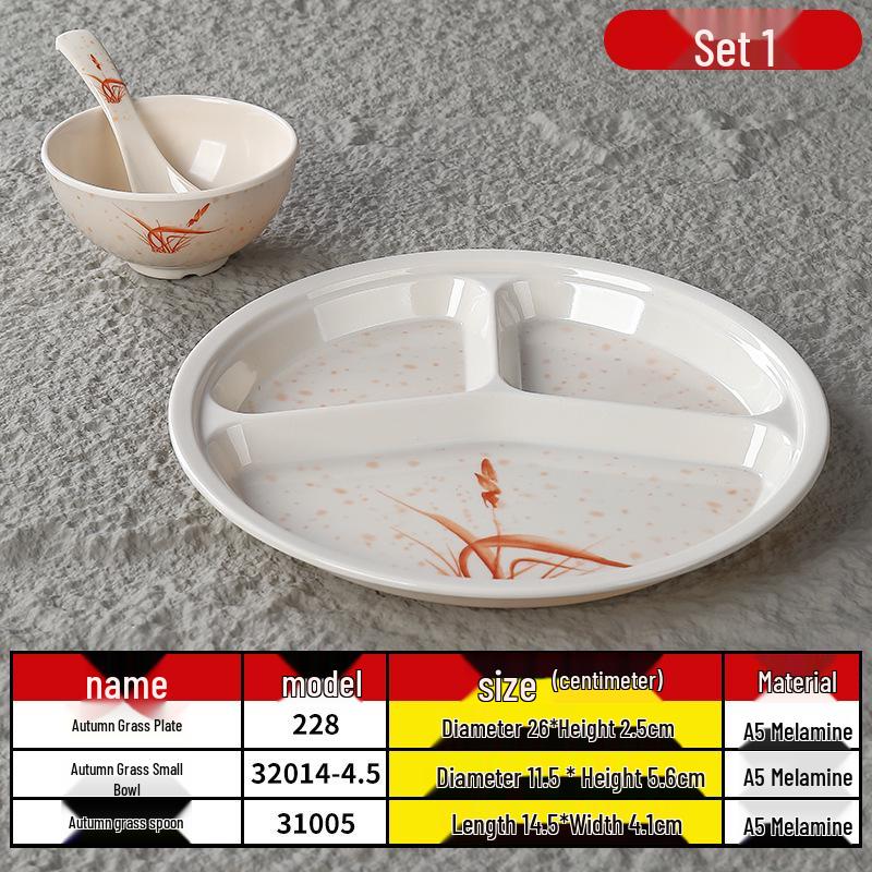 Autumn Grass Melamine Compartment Plate - Durable Dining Tableware for Restaurants, Schools, and Canteens