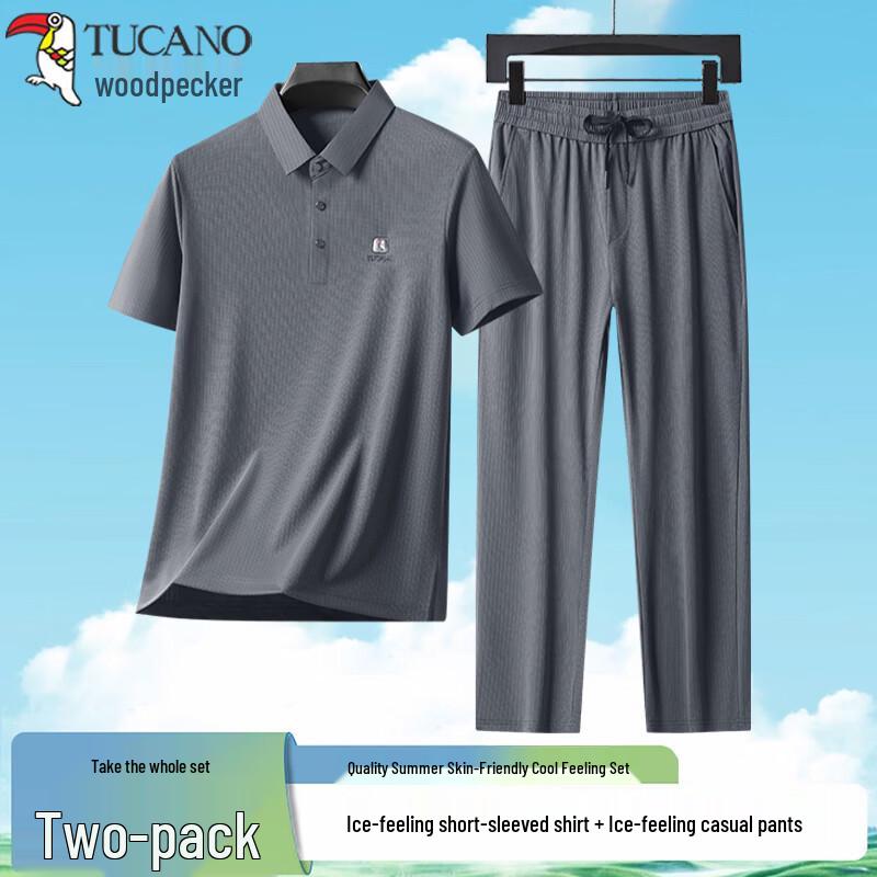 Men's Ice Silk Short Sleeve Polo & Casual Pants Set