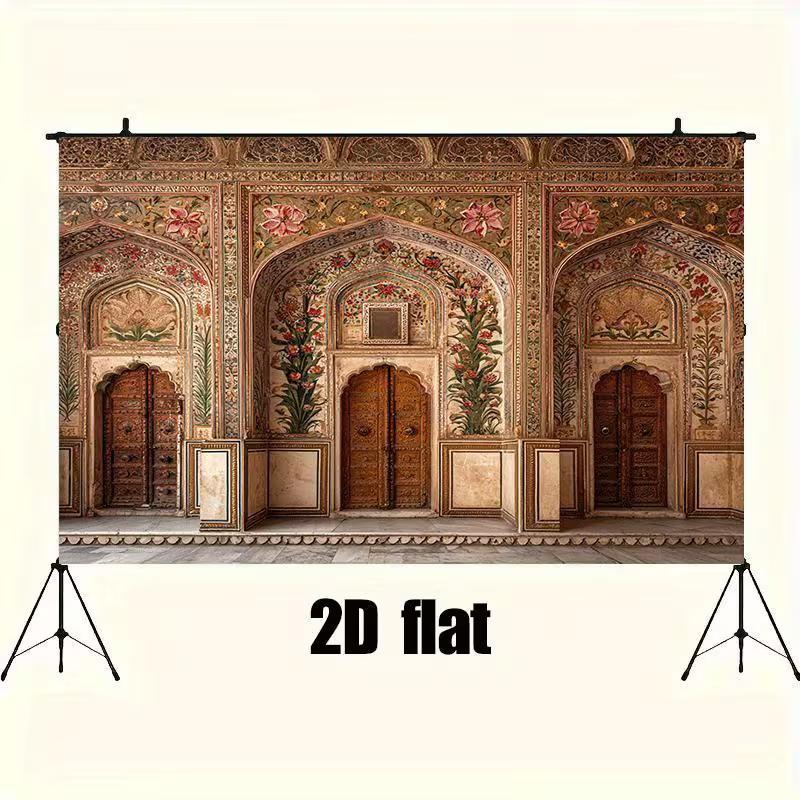 

2D Mughal Style Floral Mural Backdrop, 2D Flat Banner for Cultural Photography & Decor 47.2x31.5inch/120*80cm