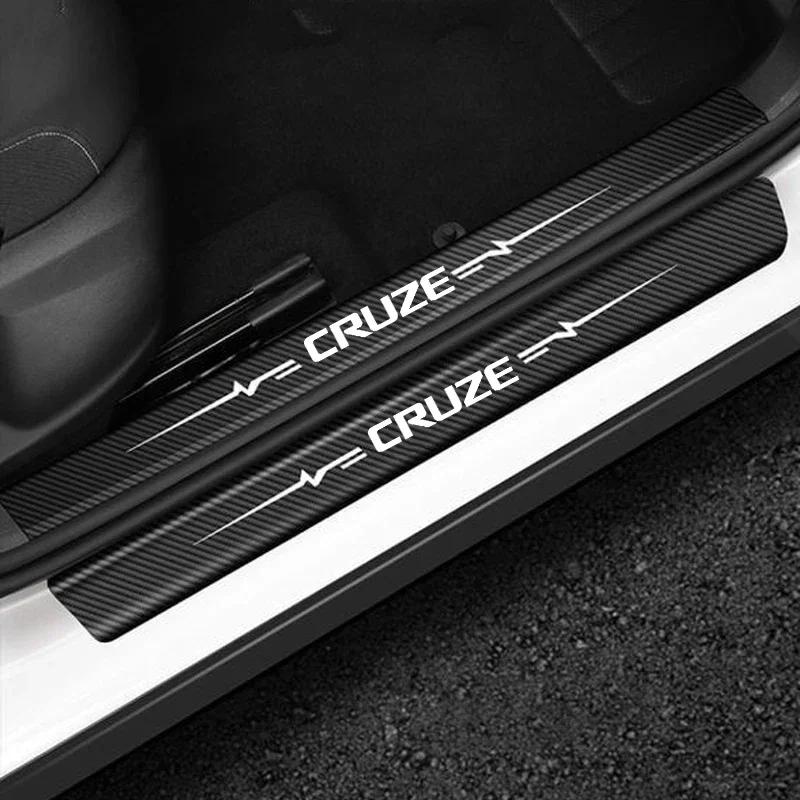 Leather Carbon Fiber Car Door Sill Threshold Protector Stickers for Chevrolet Cruze Badge Rear Trunk Anti Scratch Bumper Strips
