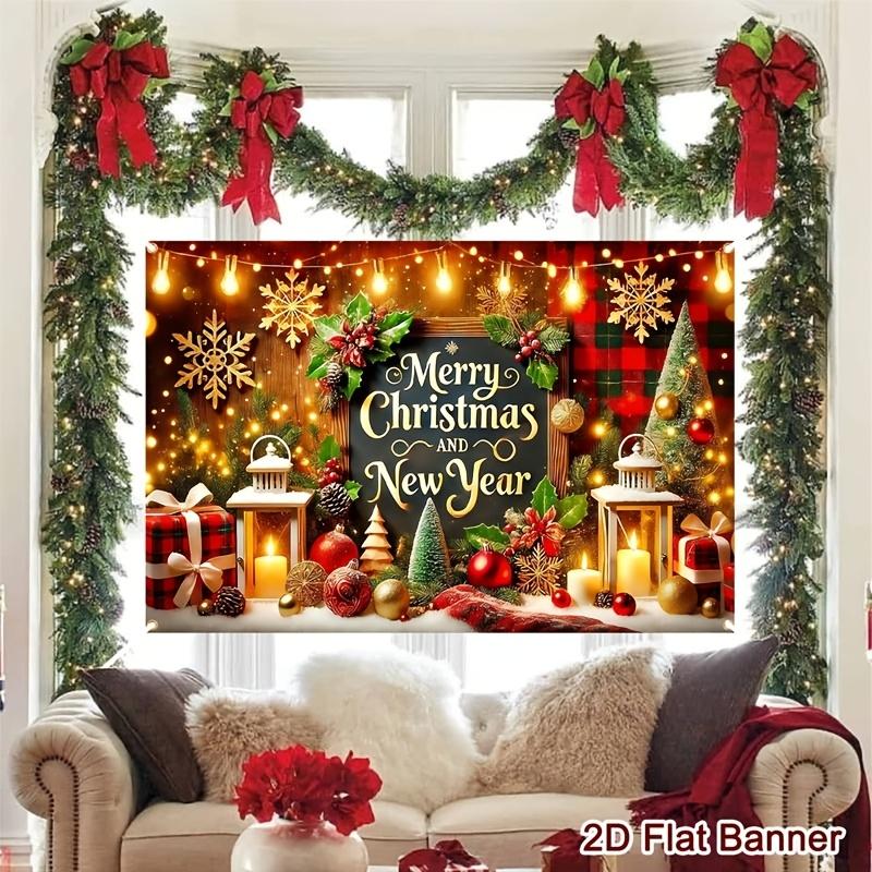1pc 59.06x39.37inch Winter Snowflake Mini Tree Banner with Lantern & Candle Patterns - Wall Hanging Decoration Suitable for Chri