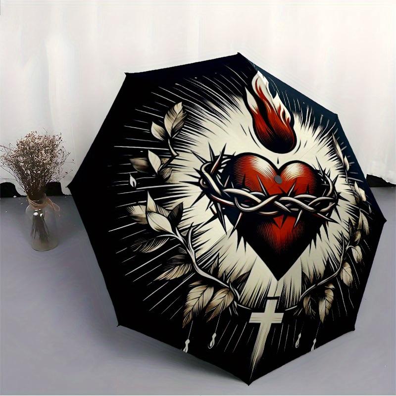 1pc Heart with Crown of Thorns Automatic Open/close Folding Umbrella, Compact Portable Travel Umbrella,Cute Umbrella, Durable Construction yy250804102