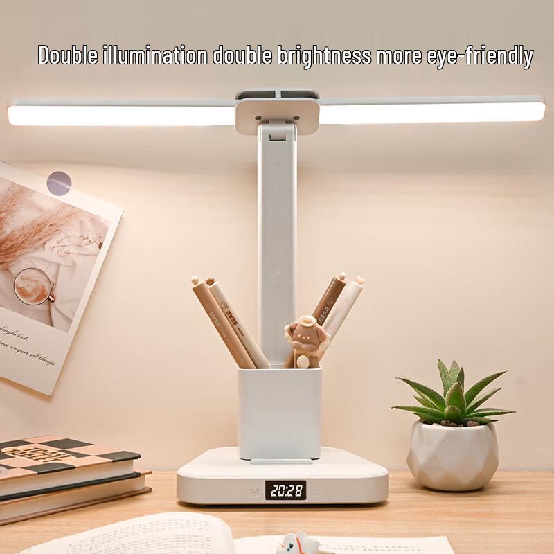 Oeny Multifunctional Desk Lamp with Clock, Pen Holder, and 3-Color Dimming