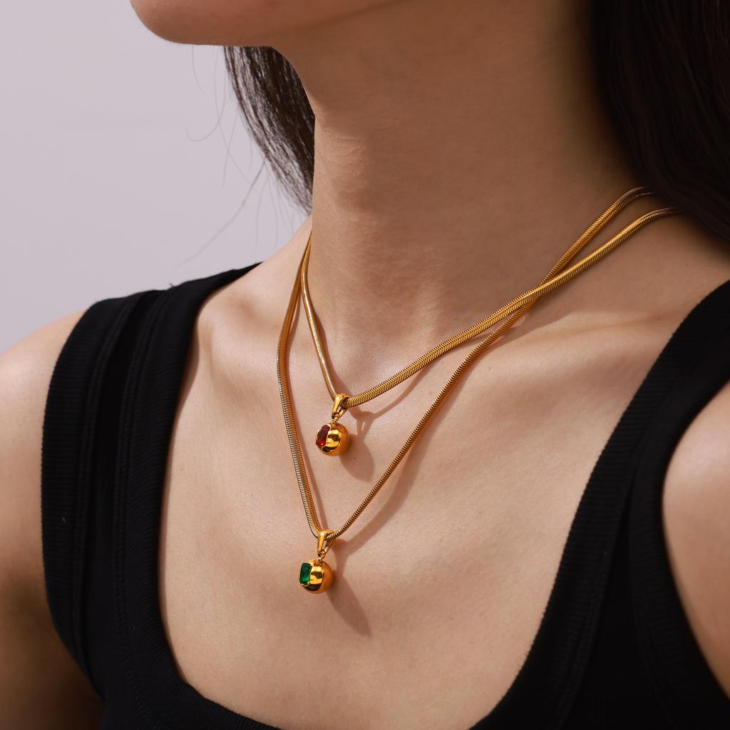 316L Stainless Steel Snake Bone Chain Necklace for Women Fashion Colorful Zircon Ball 18K Gold Plated Pendant Necklace Zircon