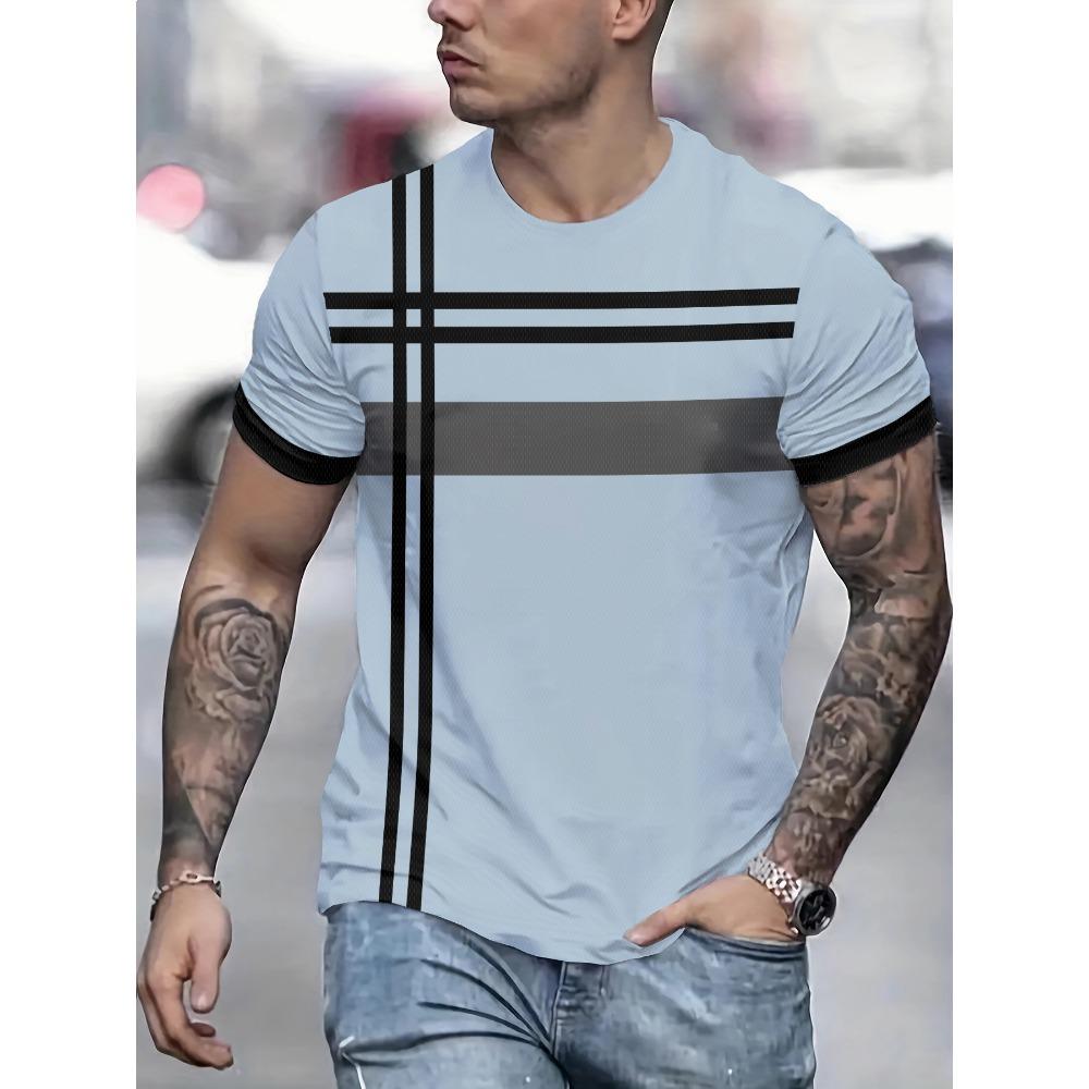 Summer Men s T-Shirt -3D Simple Stripe Print 2XS