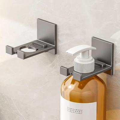 2Pcs Universal Punch-free Shower Gel Bottle Rack Wall Mounted Adjustable Shampoo Bottle Metal Holder Hand Soap Dispenser Hook