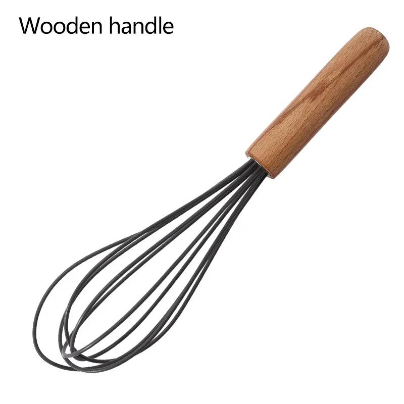 Silicone Manual Egg Beater Wooden Handle Egg Whisk Manual Egg Mixing Stirrer Kitchen Egg Tools Cream Blending Baking Gadgets