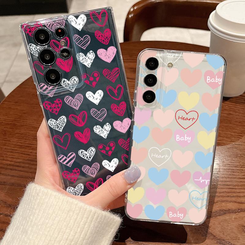 Colorful Hearts Patterned Phone Case For Samsung Galaxy S26 S25 S24 S23 Ultra S22 Plus S24 S21 FE S25 Edge Clear Soft TPU Cover