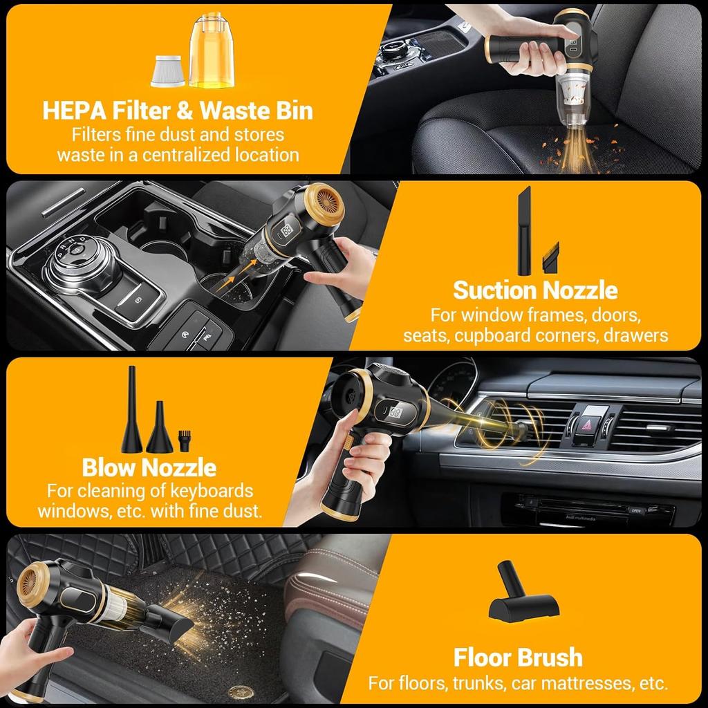 Portable Car Vacuum Cordless Mini Handheld Vacuums Cleaner Rechargeable With LCD Display And Multi-Nozzles, High Power Hand Held Cleaners For Car,