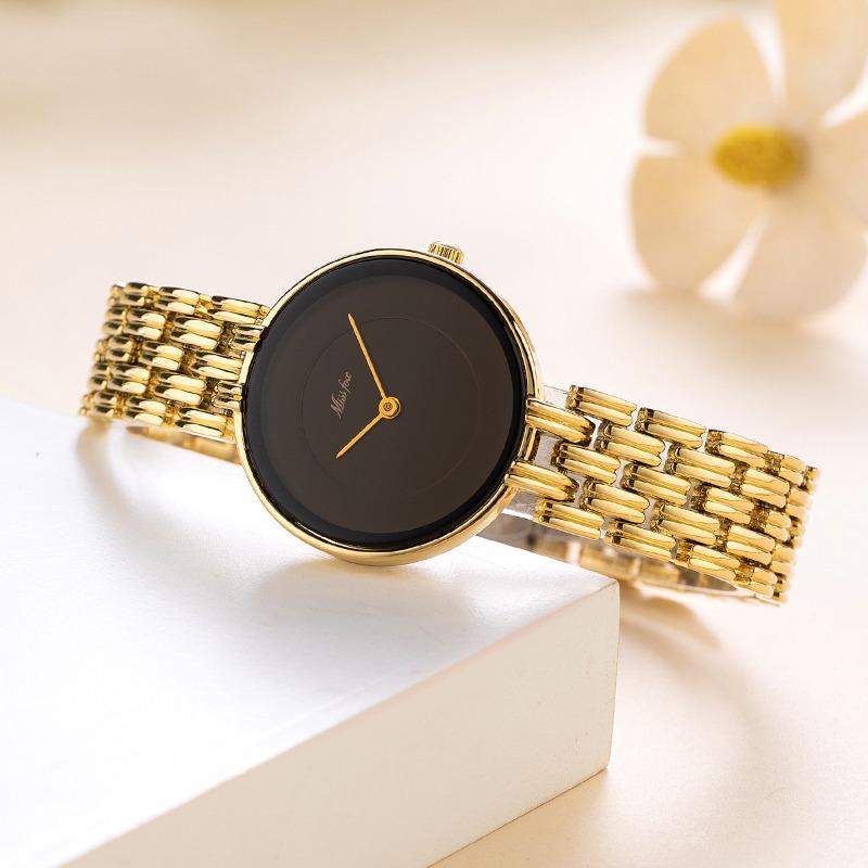 MISSFOX Middle East Fashion Simple Gold Black Disc Exquisite Waterproof Women's Quartz Watch Watch
