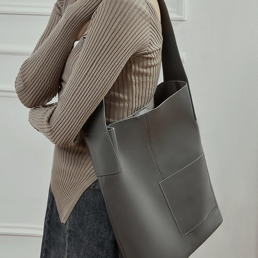 First Layer Vegetable Tanned Cowhide Large Bag Large Capacity Bucket Bag Genuine Leather Tote Bag Shoulder Bag Handbag Bag