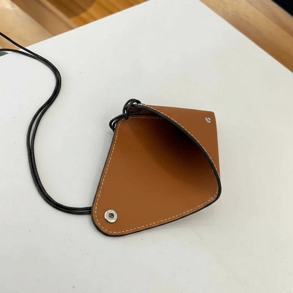 Elegant Folding Triangle Pouch Anti-splash Water Vintage Hanging Neck Coin Purse Mini Leather Detachable Earphone Bag Travel
