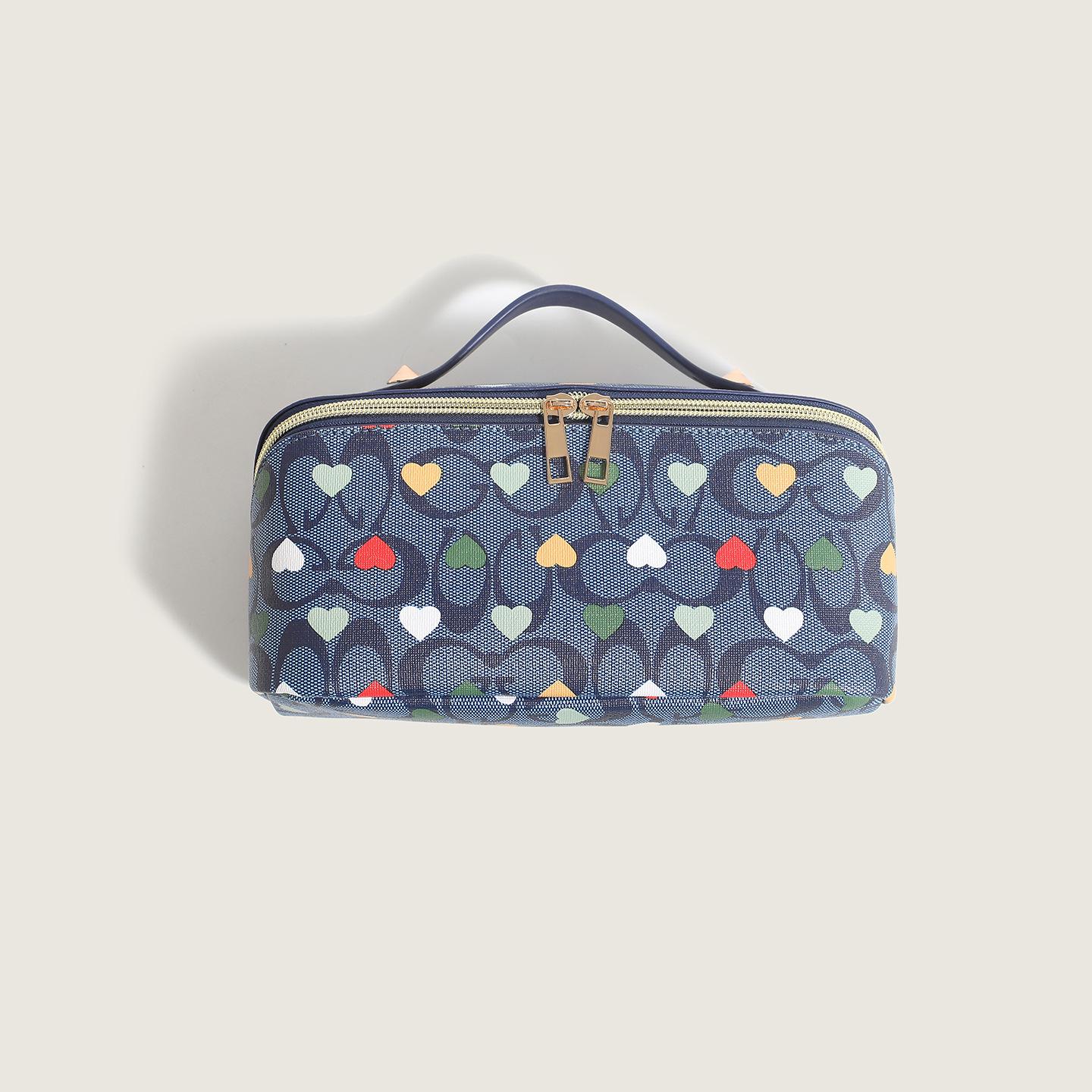 2026 New Love Printing Travel Storage Toilet Bag Korean Version Fashionable and Cute Portable Large-capacity Cosmetic Bag 24*12*12 темно-синий