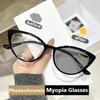 Anti Blue Light Photochromic Myopia Glasses Women Men Stylish Cat Eye Outdoor Color Changing Near Sight Eyeglasses UV Protection