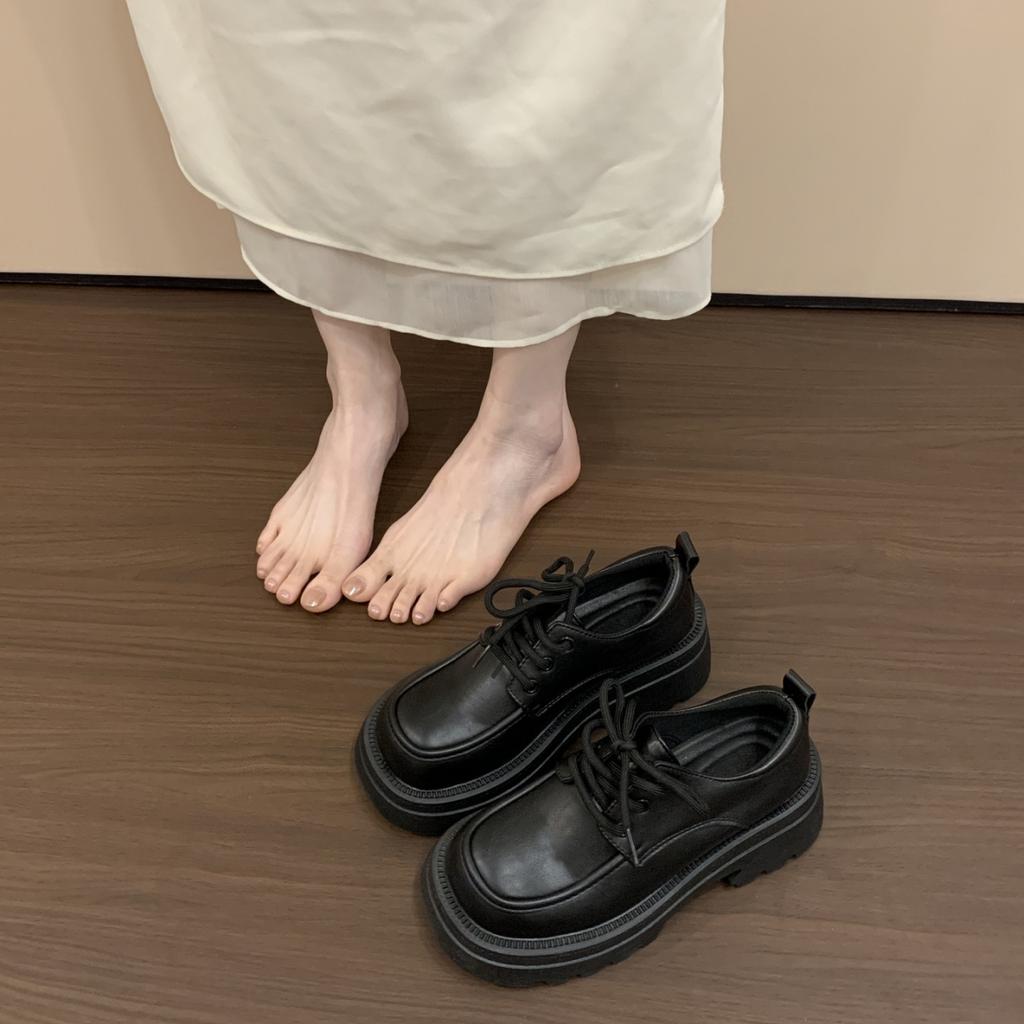 Platform British Style Jk Small Leather Shoes Women's 2025 New Autumn Versatile Mary Jane Loafers Heightening Black Single Shoes
