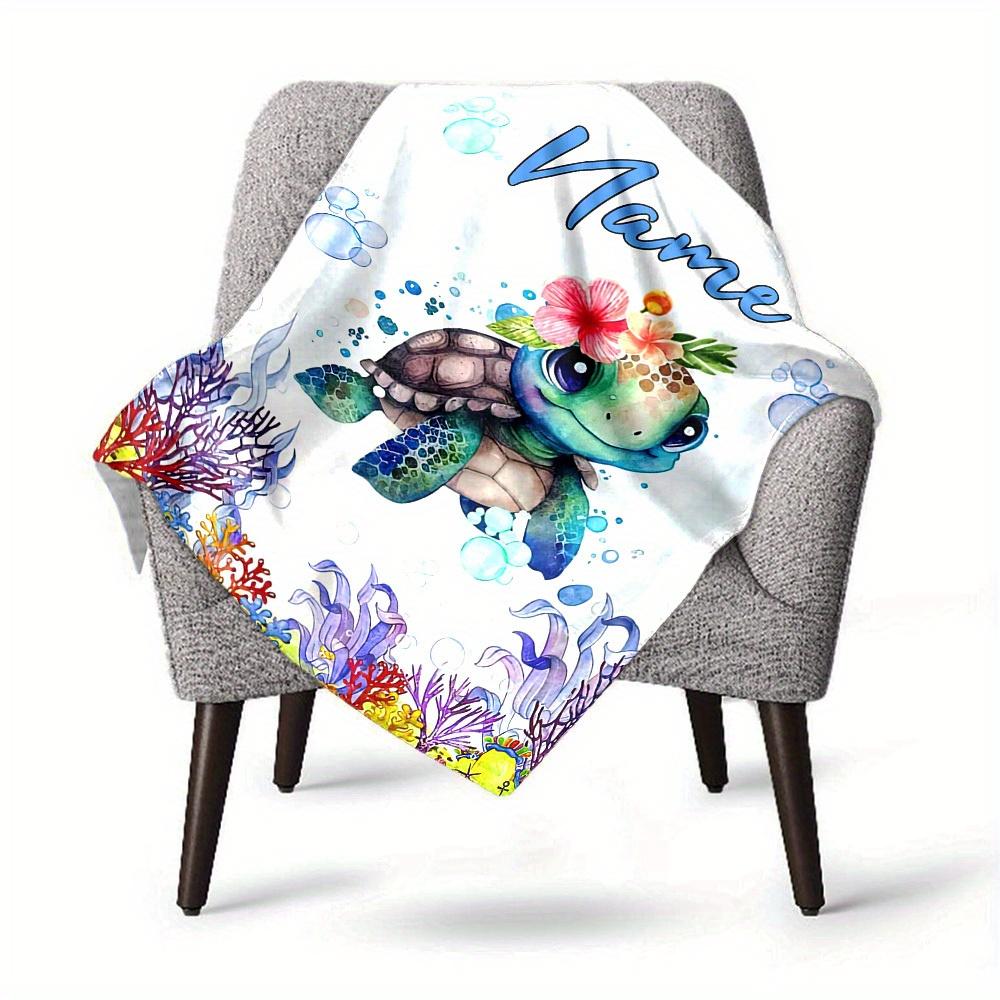Sea Turtle With Flowers Home Customize Your Name Blankets Comfortable Soft Lightweight Multiseasonal Blanket For Picnics Sofas Offices Beds Living