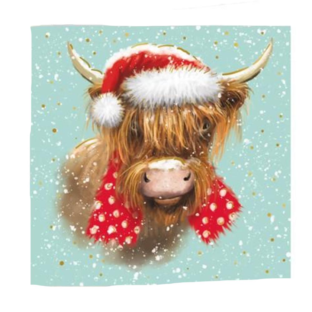 IG Design Square Highland Cow Christmas Greetings Card (Pack of 10)